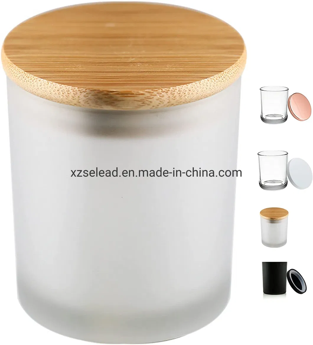 Customized Painting Color Candle Glass Jar Candler Cup Holder with Bamboo Lid 300ml
