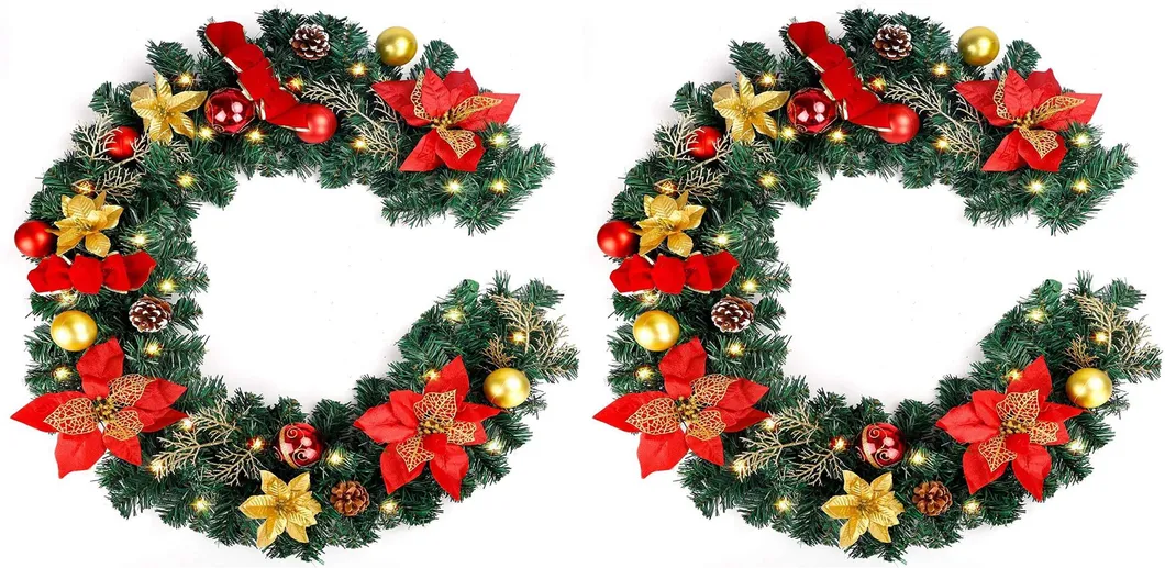 Decorative Wreath Christmas Ornaments 60cm Christmas Wreath with Hawthorn Pinecone Lights