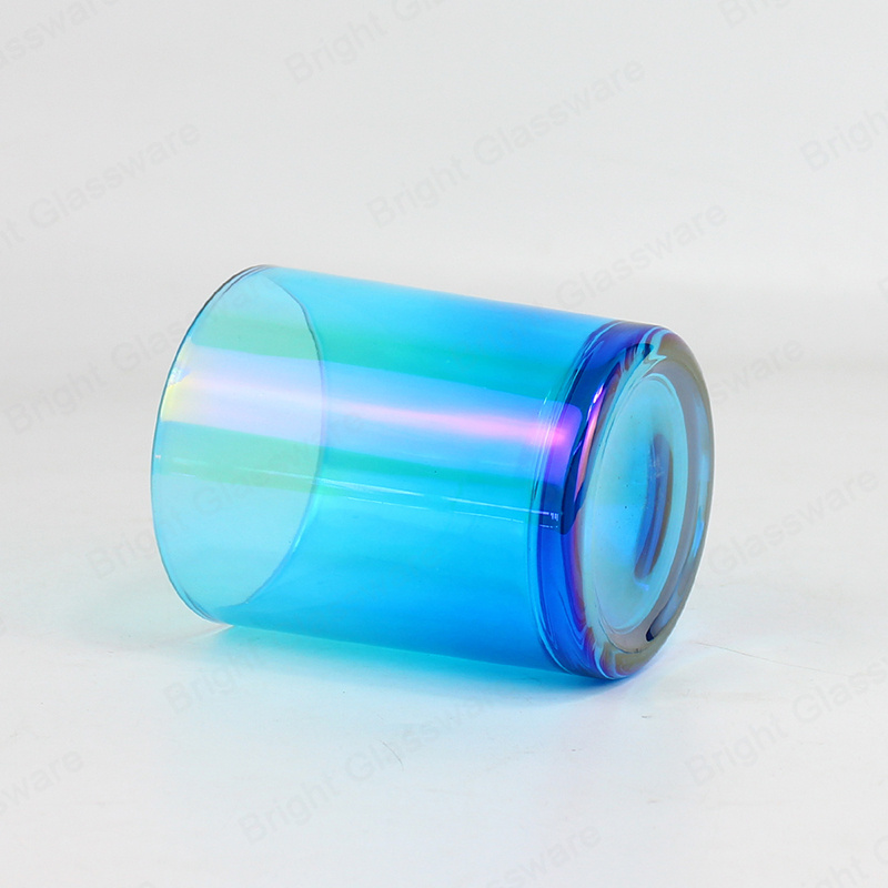 Electrophoresis Shining Blue Glass Candle Jar with Bamboo Lid