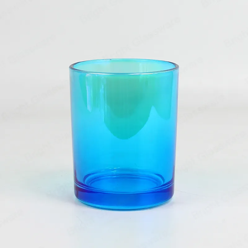 Electrophoresis Shining Blue Glass Candle Jar with Bamboo Lid
