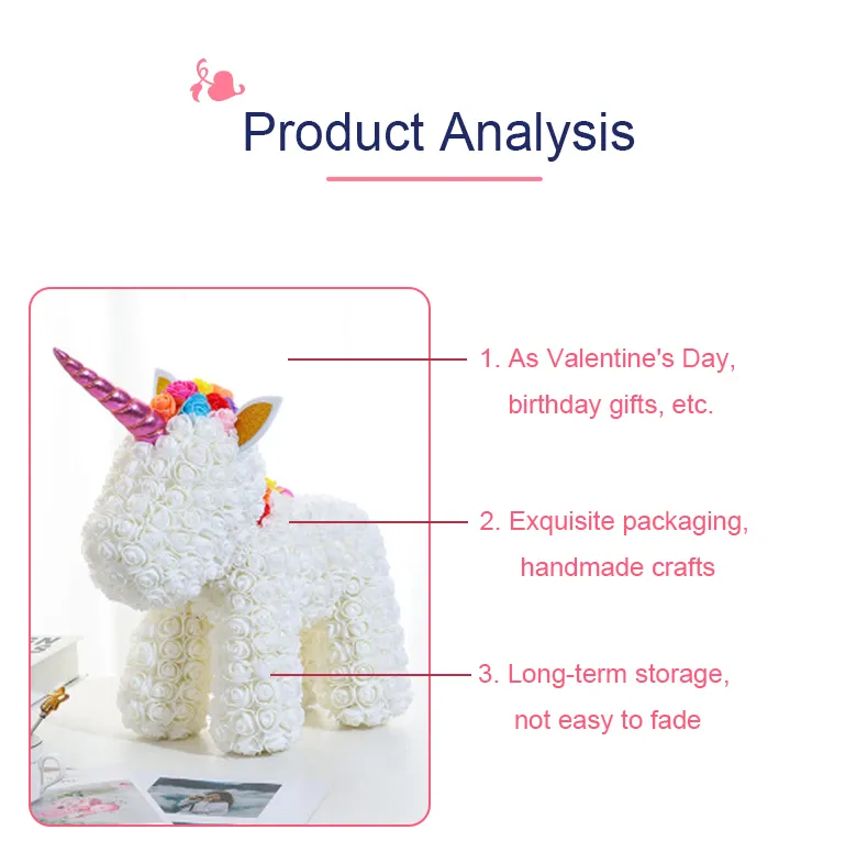 Factory 35cm DIY Foam Unicorn Roses Bear Handmade Artificial Rose Unicorn Flower Rose Unicorn for Girl Wedding Valentine