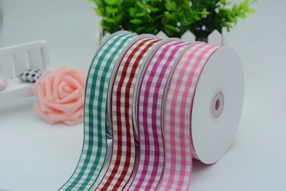 Factory Cheap Woven Colorful Checked Plaid Gingham Ribbon
