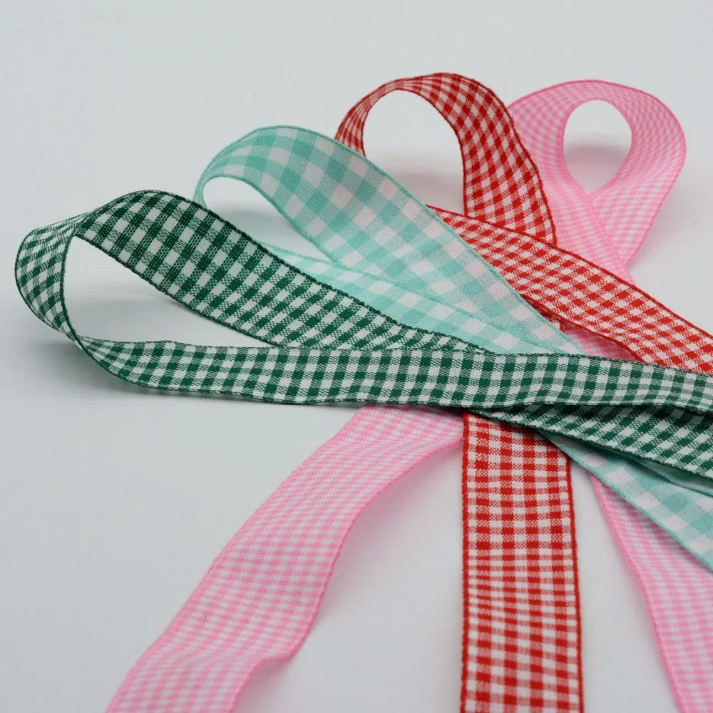 Factory Cheap Woven Colorful Checked Plaid Gingham Ribbon