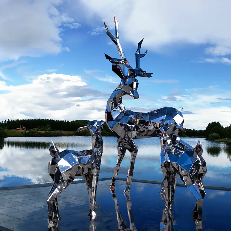 Factory Custom Modern Fashion Metal Stainless Steel Geometric Deer Sculpture for Garden Park Yard Decoration
