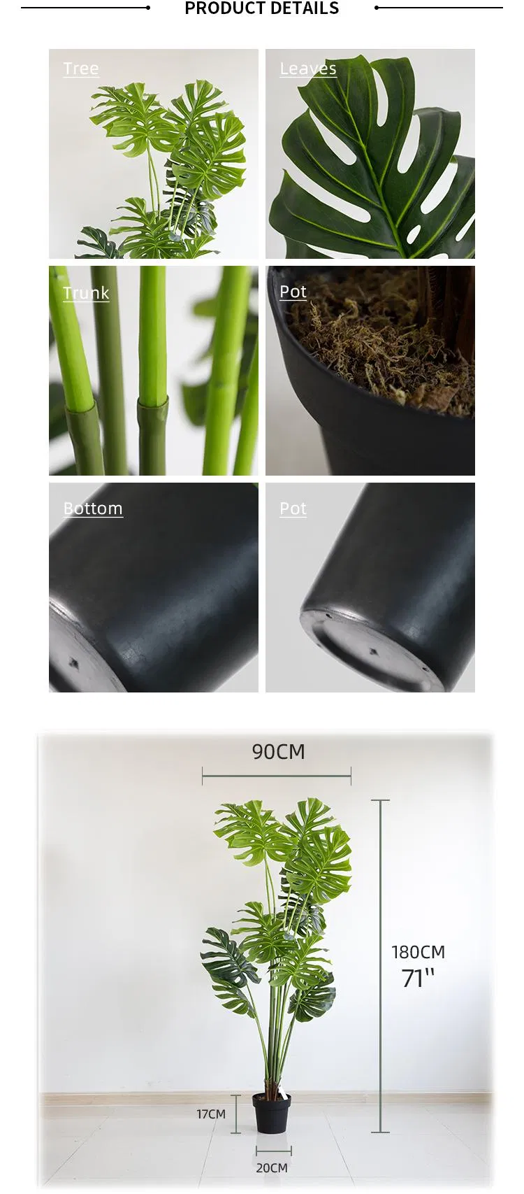 Factory Sale Cheap PE Plant Artificial Bonsai Plant Monstera for Decoration