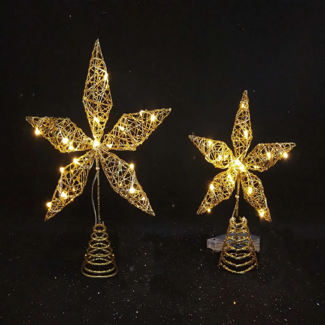 Gold Star Wrought Iron Petals LED Christmas Tree Top Decoration