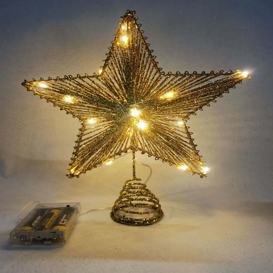 Gold Star Wrought Iron Petals LED Christmas Tree Top Decoration