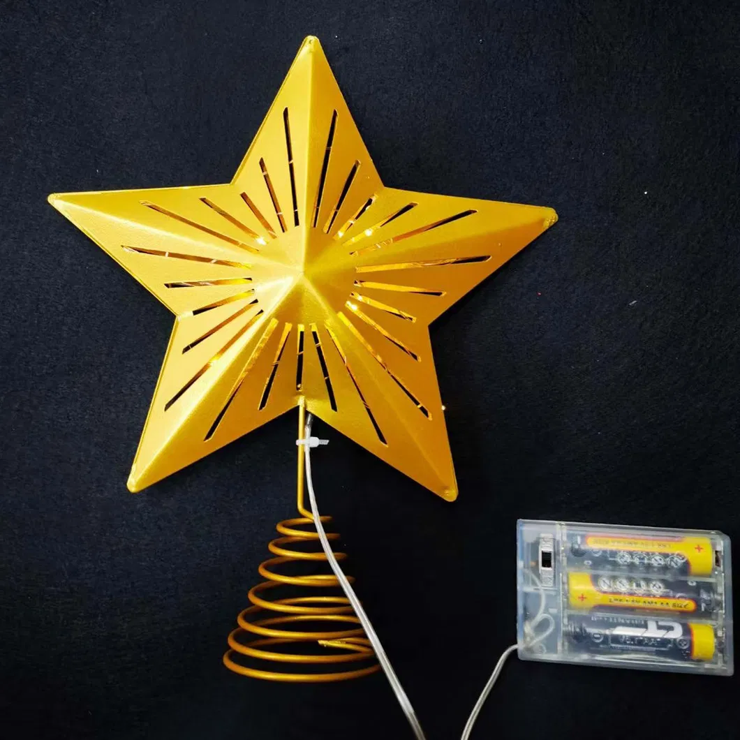 Gold Star Wrought Iron Petals LED Christmas Tree Top Decoration