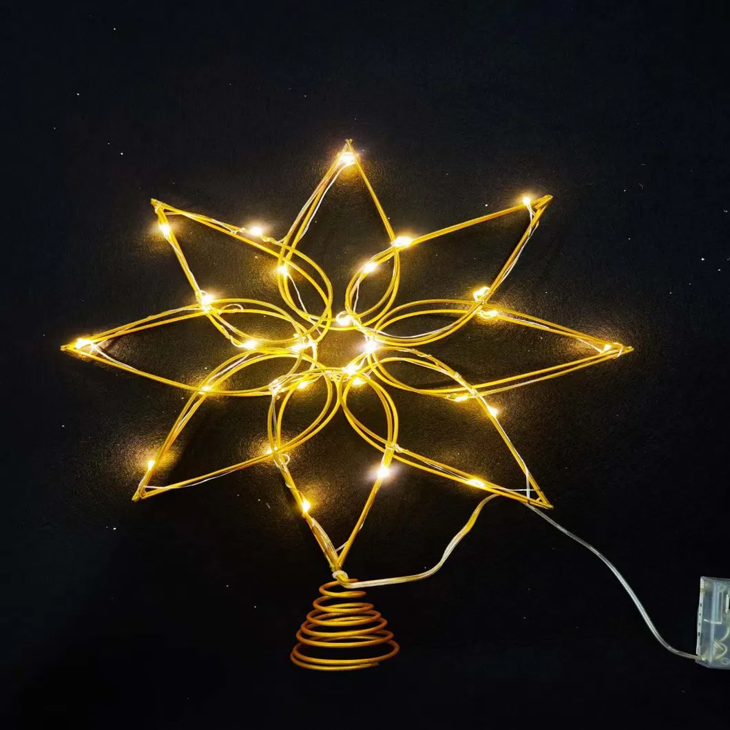 Gold Star Wrought Iron Petals LED Christmas Tree Top Decoration