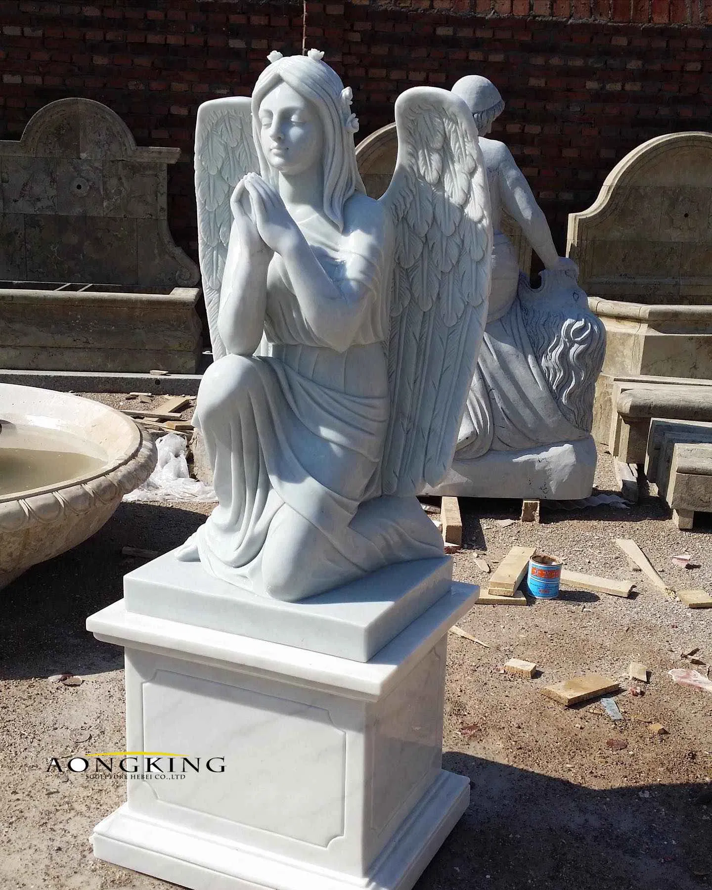 Graveyard Guardian Angel Marble Sculpture in Nature Stone