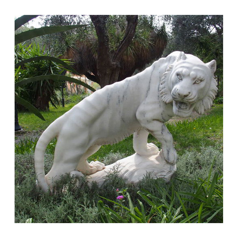 Grey Ferocious Walking Lion Statue Natural Marble Stone Lion Sculpture