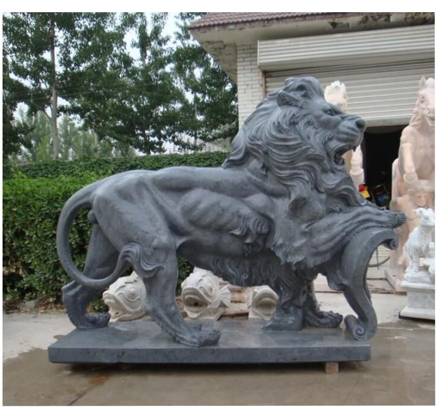 Grey Ferocious Walking Lion Statue Natural Marble Stone Lion Sculpture