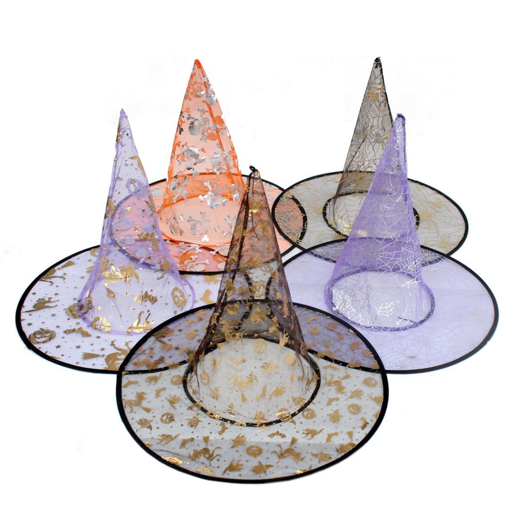 Halloween Cap Single Layer Bronzing Gauze Hat Children Adult Wizard Hat