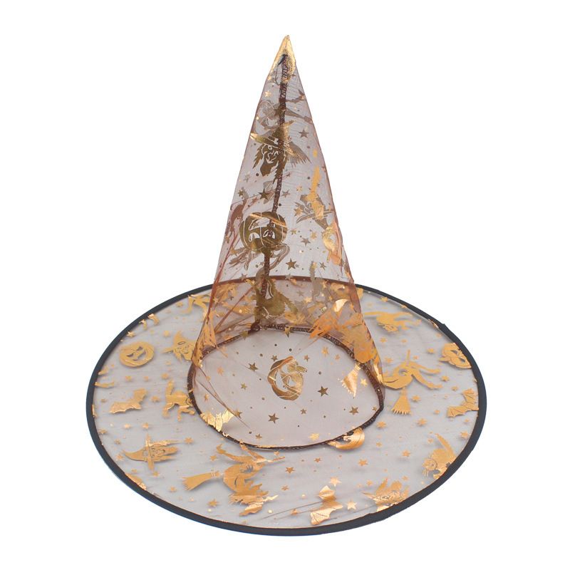 Halloween Cap Single Layer Bronzing Gauze Hat Children Adult Wizard Hat