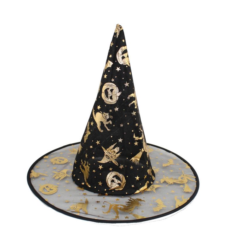 Halloween Cap Single Layer Bronzing Gauze Hat Children Adult Wizard Hat