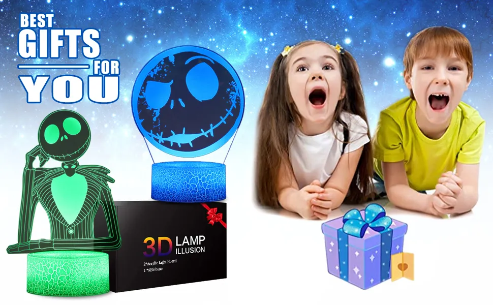 Halloween Town Pumpkin King Jack Skellington 3D Illusion Night Light Gifts, Control Halloween Decor for Kids