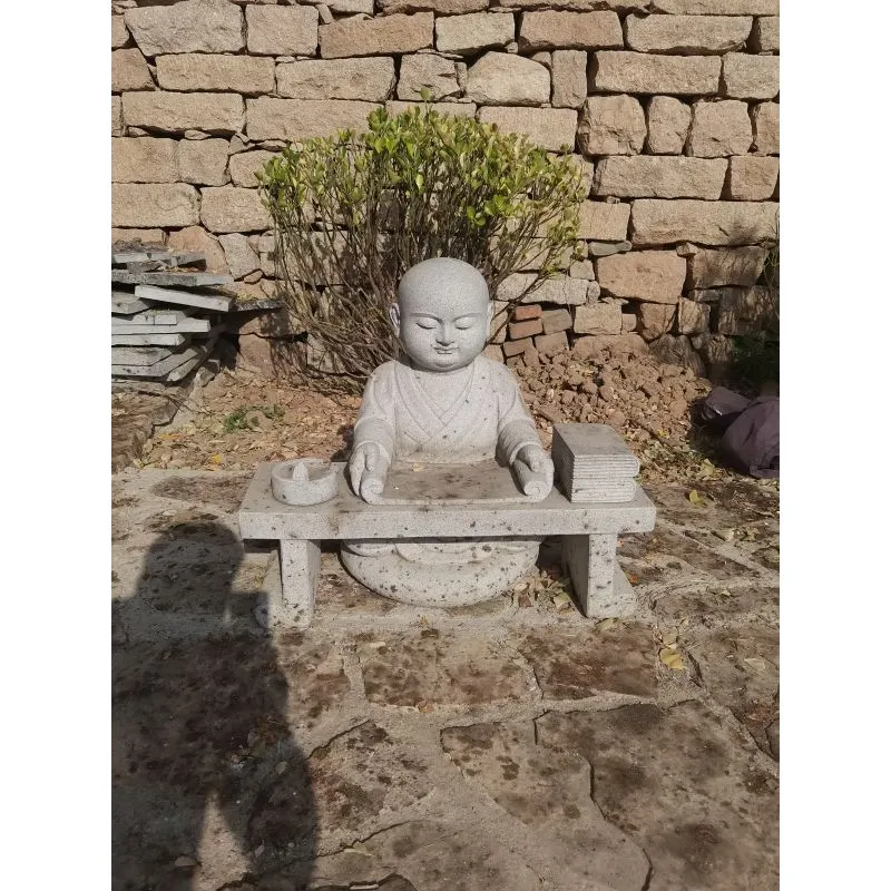 Handmade Little Monk Stone Statue Figure Carving Stone Figures for Garden Decoration
