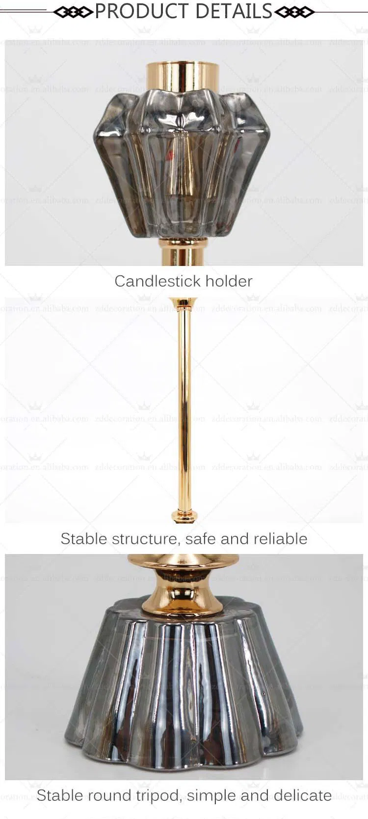 High Quality Decoration Glass Candle Holders Wedding Metal Pillar Candlestick for Home Hotel Events