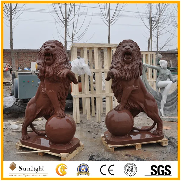 High Quality Natural Pink Marble Lion Statue for Garden Decoration
