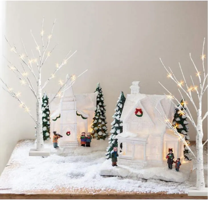 Holiday Decoration Set of 2- LED Birch Tree Light Tabletop Bonsai Tree Light Jewelry Holder Decor for Home Party Wedding Holiday