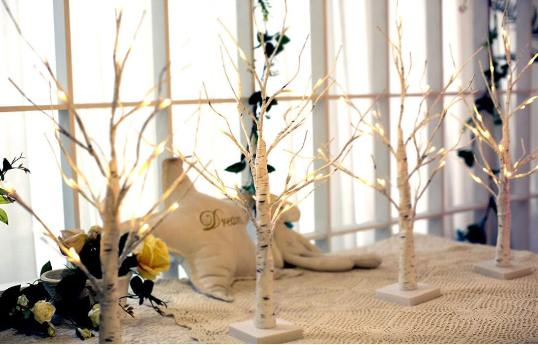Holiday Decoration Set of 2- LED Birch Tree Light Tabletop Bonsai Tree Light Jewelry Holder Decor for Home Party Wedding Holiday