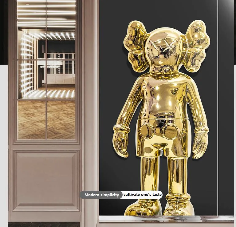 Hot-Sale Street Graffiti Electroplating Indoor Fiberglass+Electroplate Kaws Statue Artworks for Indoor Decoration