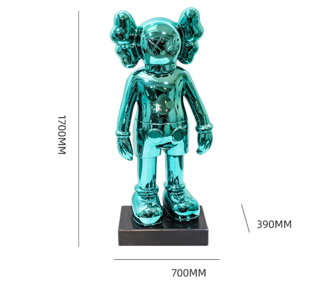 Hot-Sale Street Graffiti Electroplating Indoor Fiberglass+Electroplate Kaws Statue Artworks for Indoor Decoration