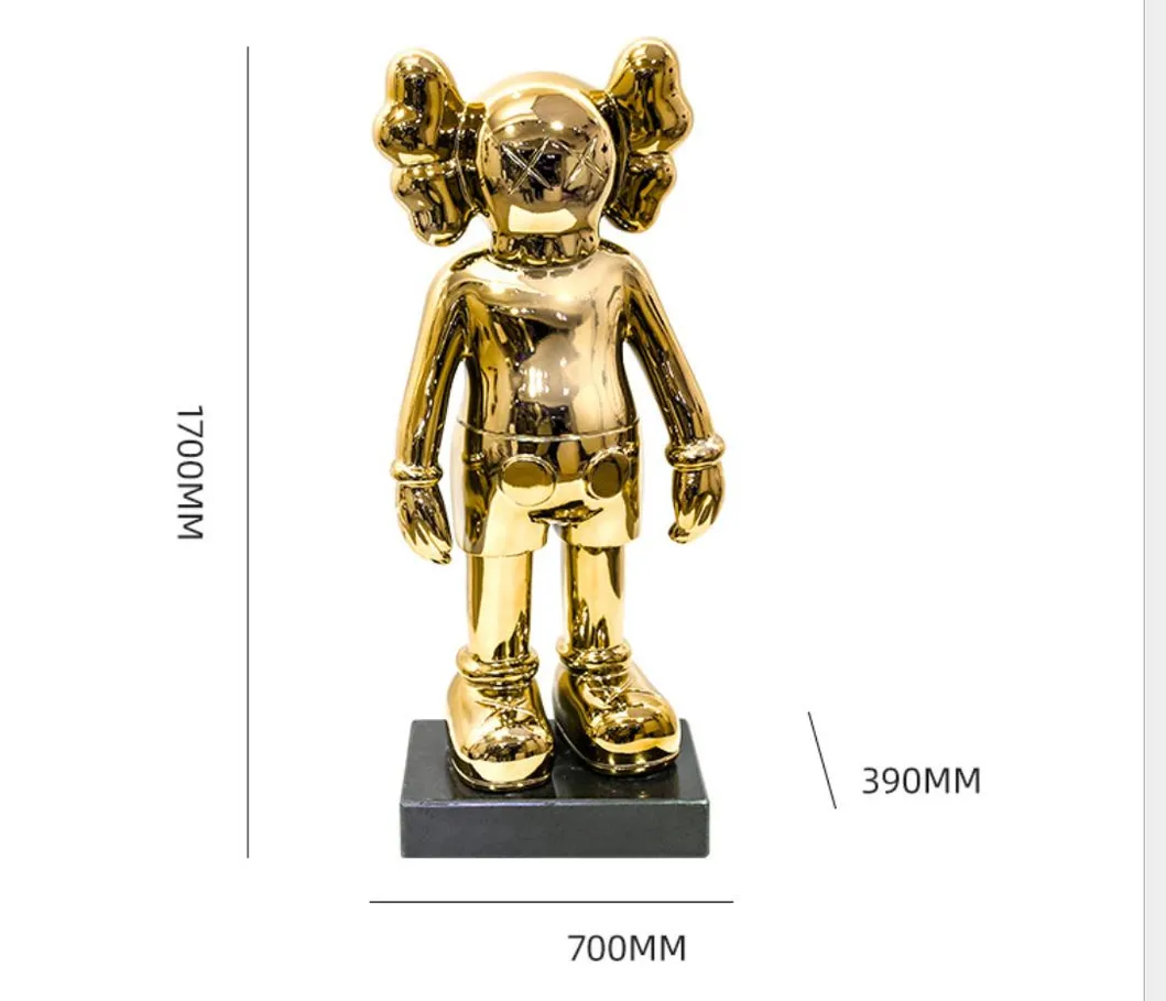 Hot-Sale Street Graffiti Electroplating Indoor Fiberglass+Electroplate Kaws Statue Artworks for Indoor Decoration