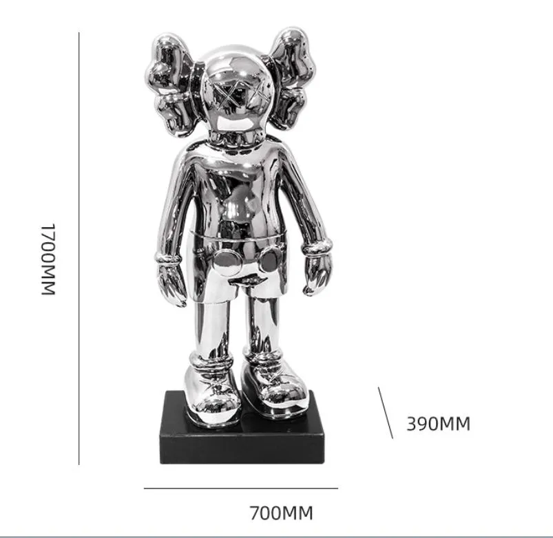 Hot-Sale Street Graffiti Electroplating Indoor Fiberglass+Electroplate Kaws Statue Artworks for Indoor Decoration