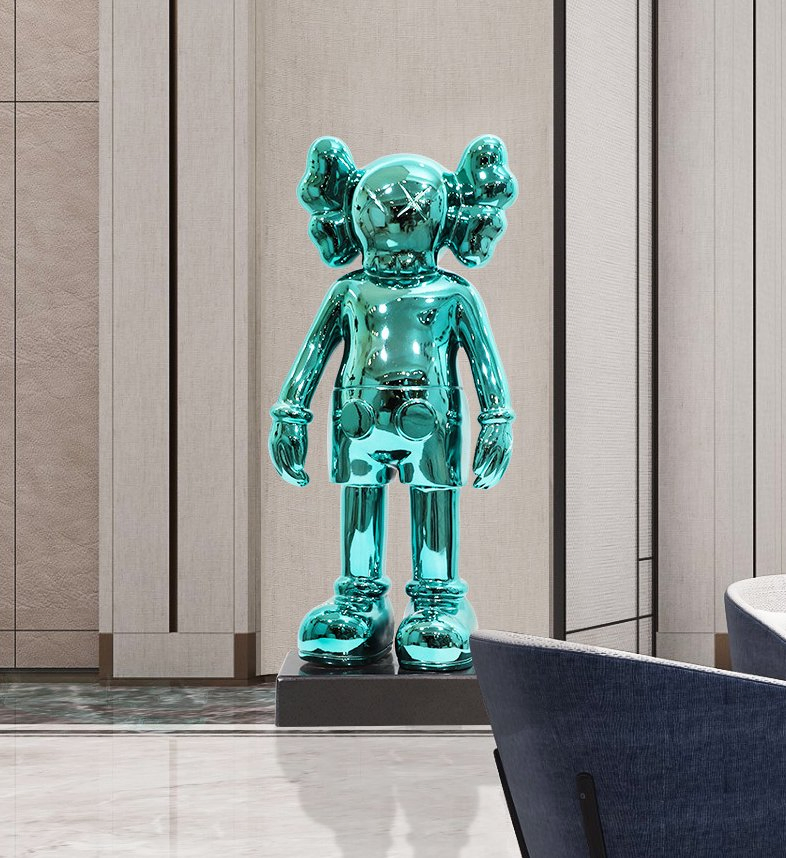 Hot-Sale Street Graffiti Electroplating Indoor Fiberglass+Electroplate Kaws Statue Artworks for Indoor Decoration