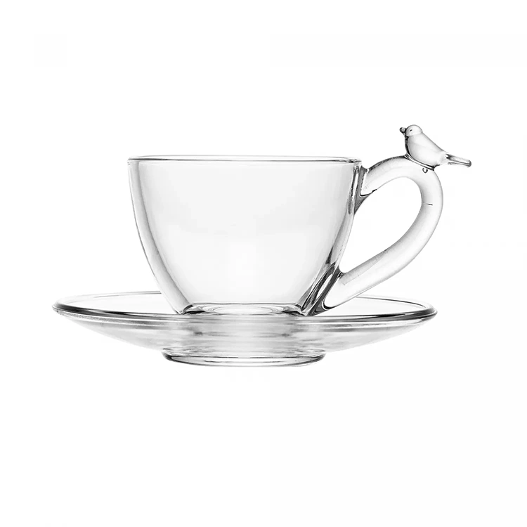 Bird Design Glass Mug And Saucer Set