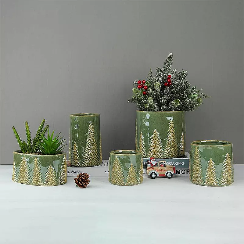 Embossed Christmas Pine Vase