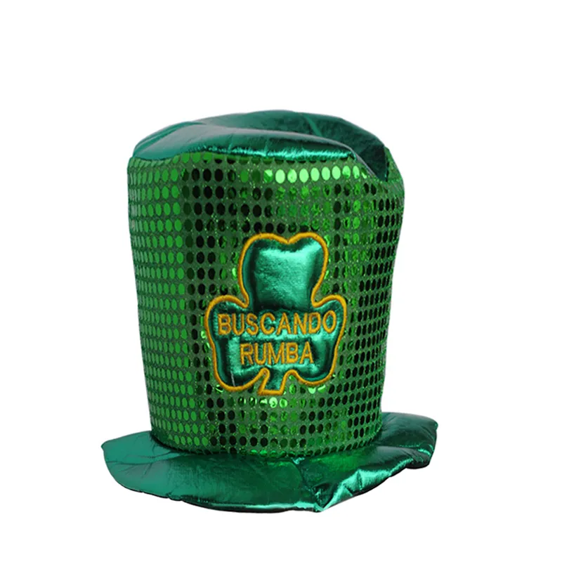 Irish Festival Shining Paillette Ornament Green Top Hat with Clover
