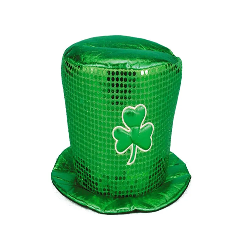 Irish Festival Shining Paillette Ornament Green Top Hat with Clover