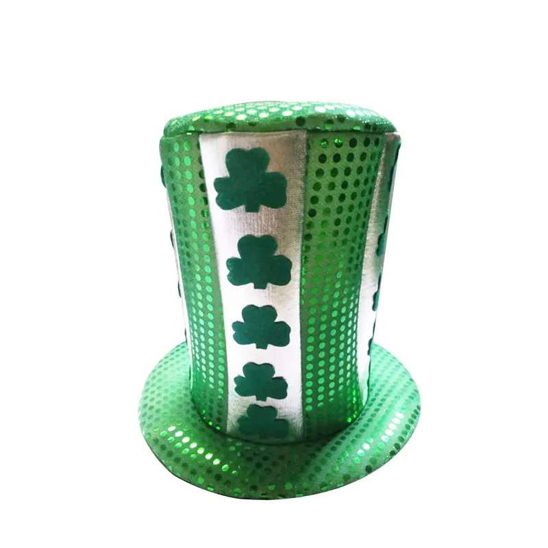 Irish Festival Shining Paillette Ornament Green Top Hat with Clover