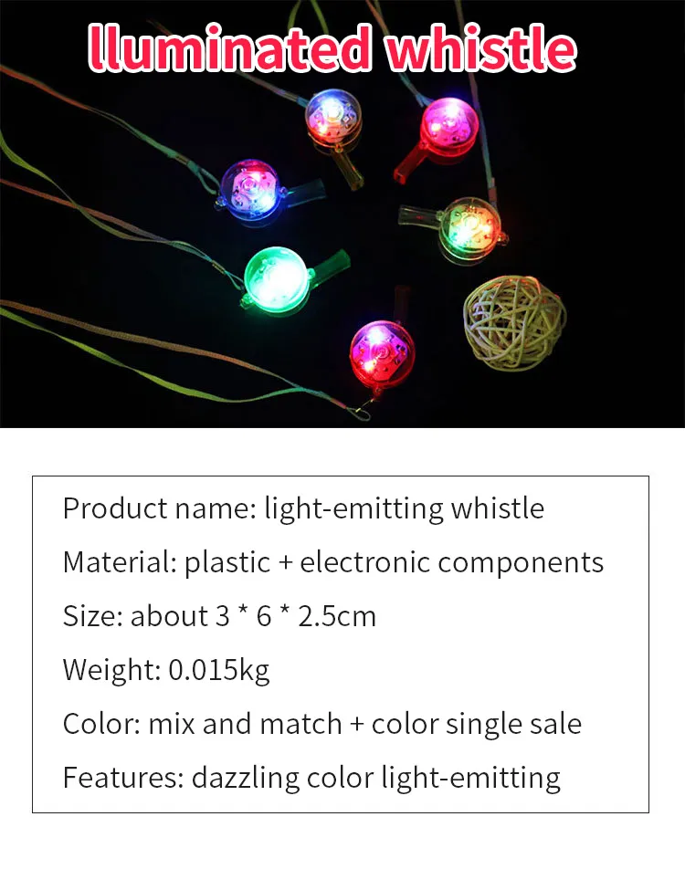 Kids Plastic Toy Luminous Whistle with Different Color