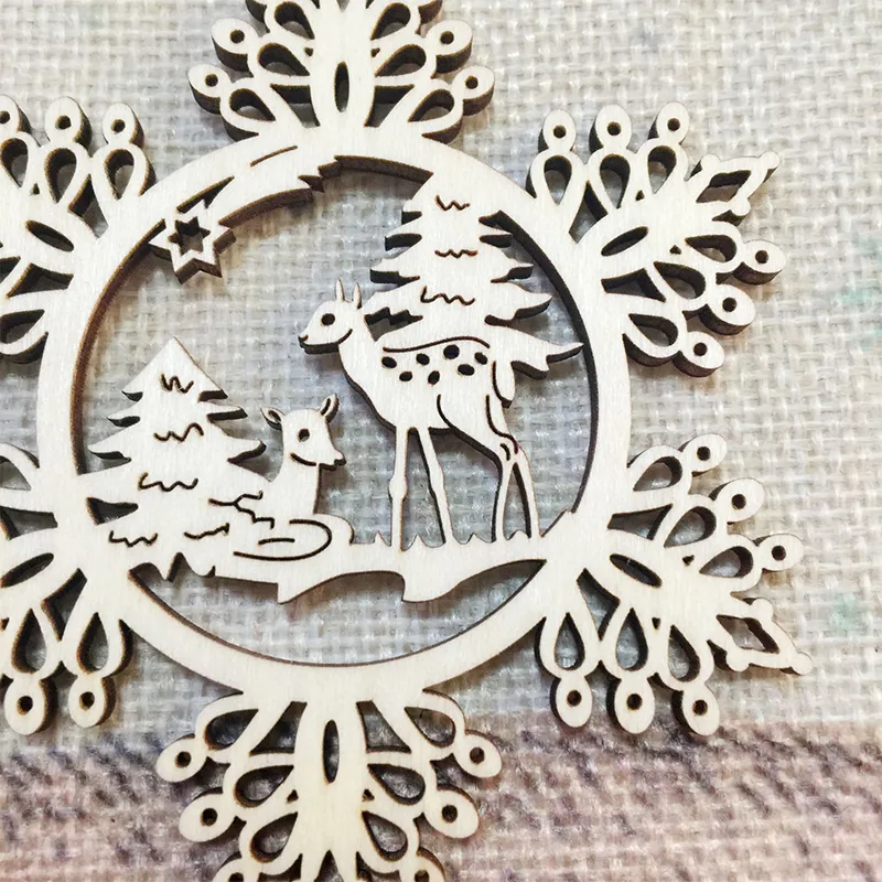 Laser Crafts Wood Christmas Tree Ornaments Hanging Snowflake Ornaments