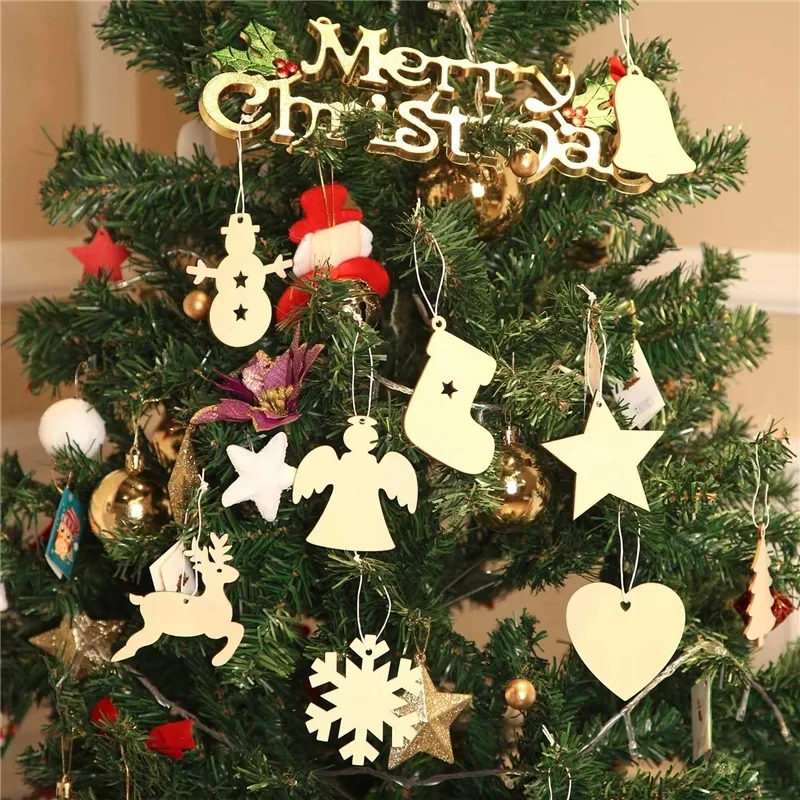 Laser Crafts Wood Christmas Tree Ornaments Hanging Snowflake Ornaments