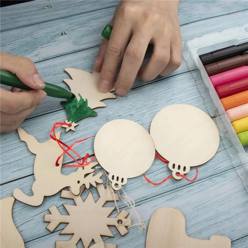 Laser Crafts Wood Christmas Tree Ornaments Hanging Snowflake Ornaments
