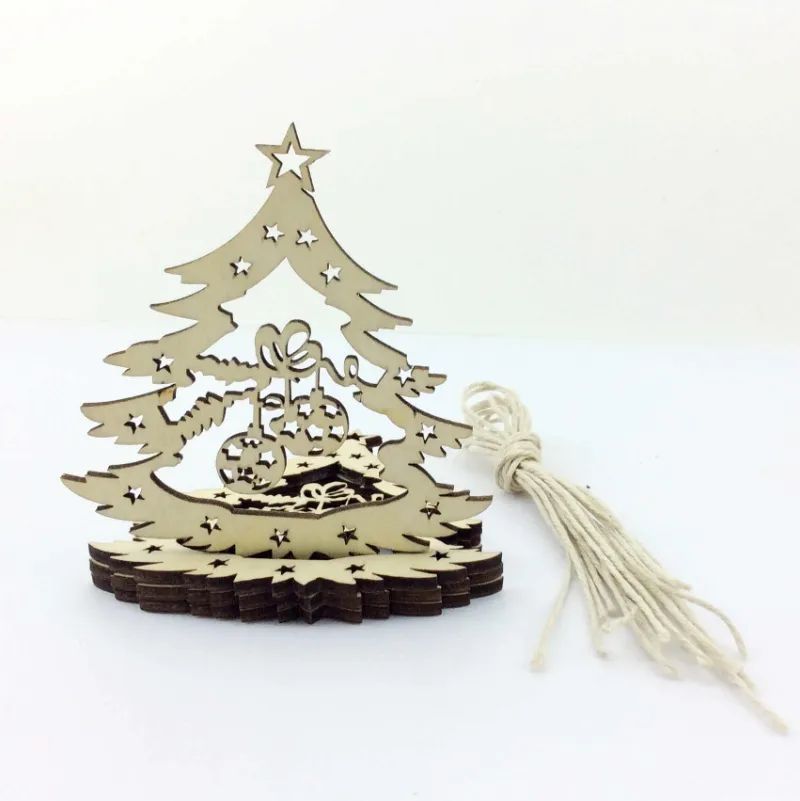 Laser Crafts Wood Christmas Tree Ornaments Hanging Snowflake Ornaments