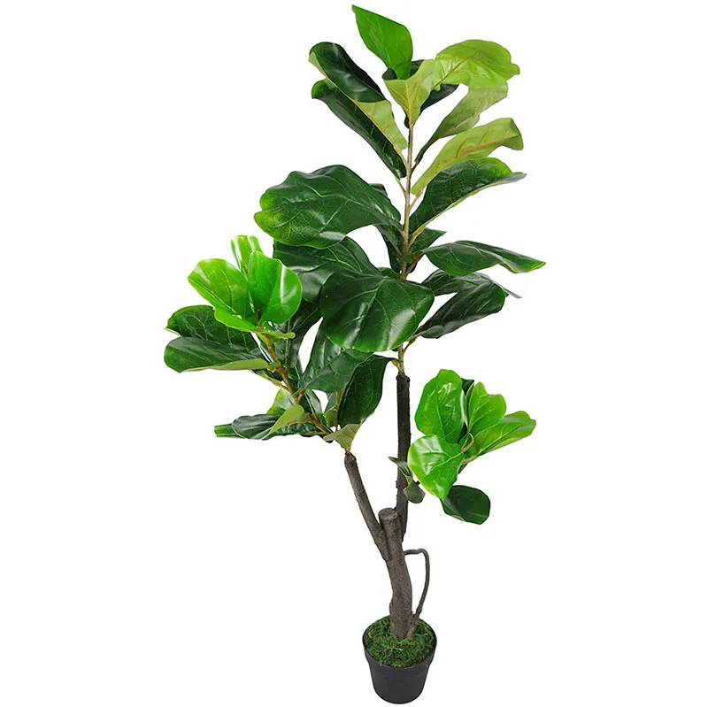 Leaf Design UK Artificial Plant Fiddle Fig Tree Black Plastic Pot, Green, 120cm