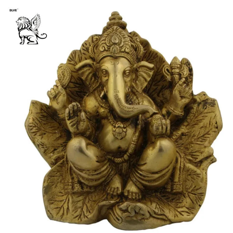 Life Size Hindu God Statues Bronze Ganesh in Leaf Sculpture Bsg-134
