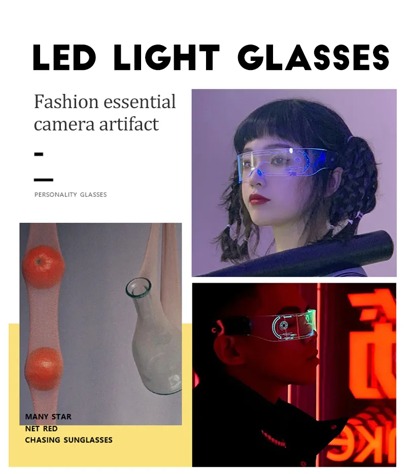 Linli 7 RGB Color Changing Neon LED Light up Acryl Luminous Glasses