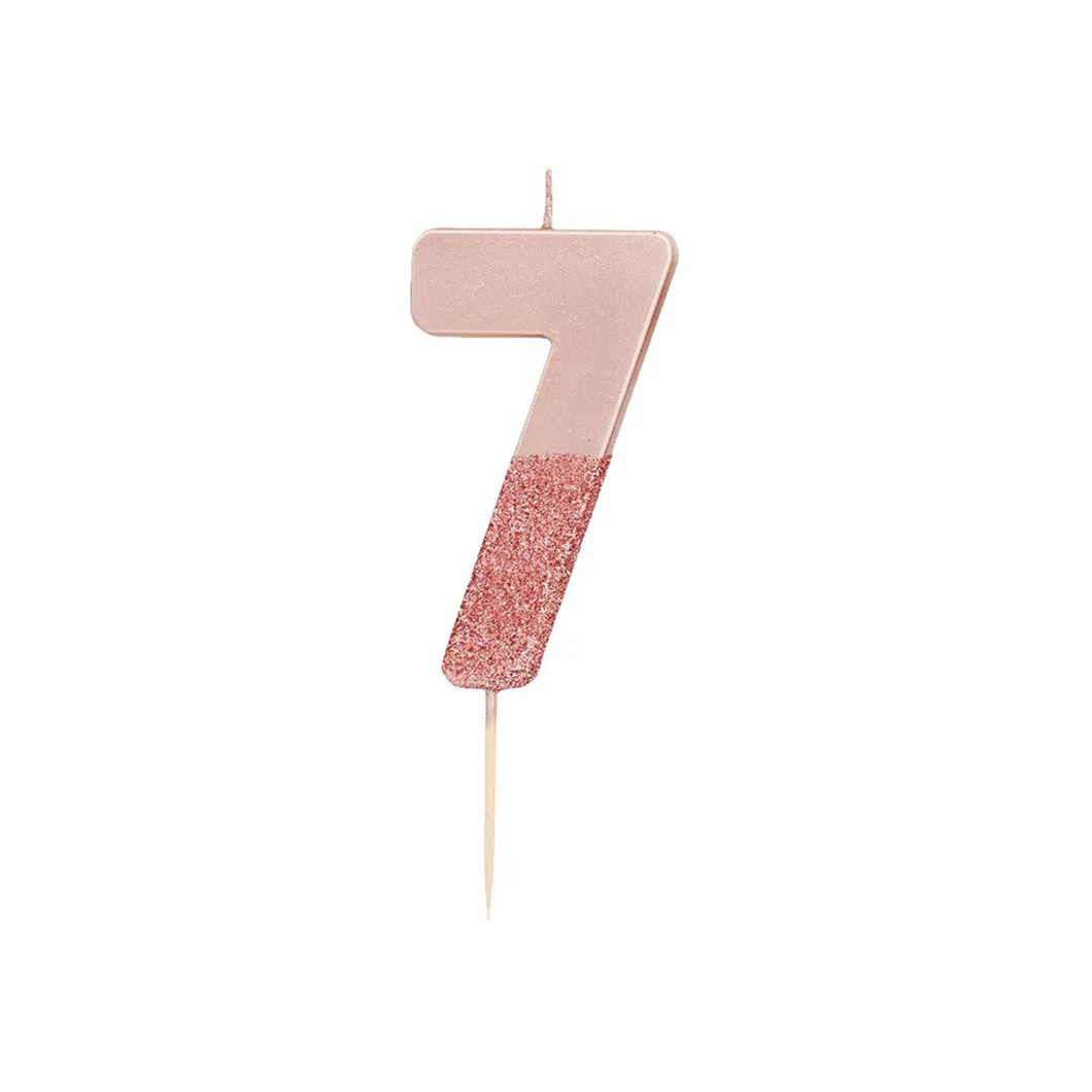 Metallic Pink Rose Birthday Numeral Cake Decor Candle