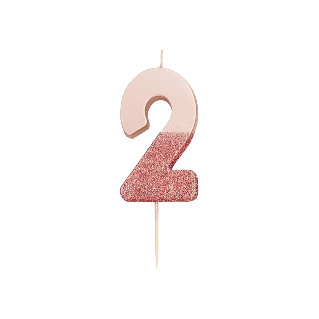 Metallic Pink Rose Birthday Numeral Cake Decor Candle