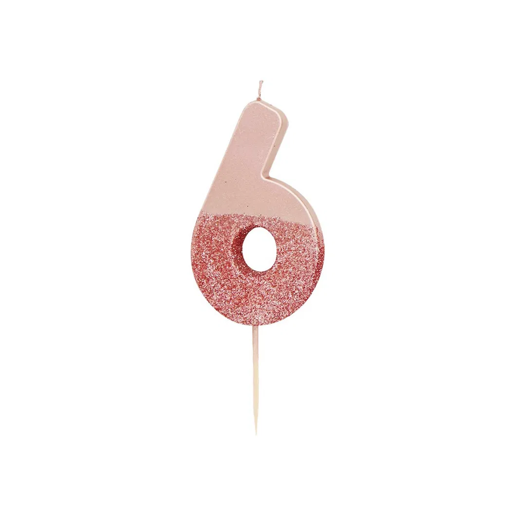 Metallic Pink Rose Birthday Numeral Cake Decor Candle