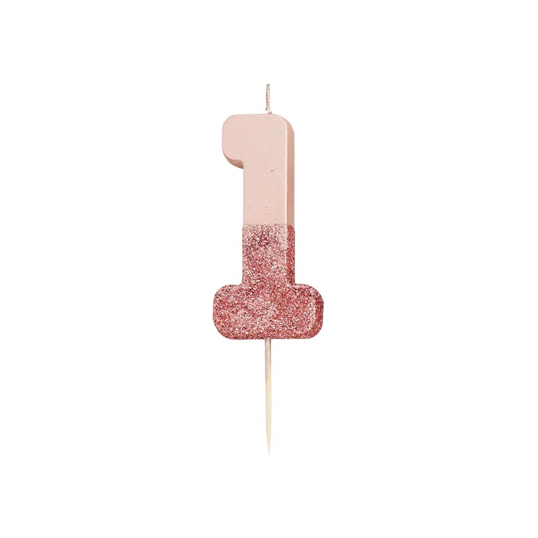 Metallic Pink Rose Birthday Numeral Cake Decor Candle