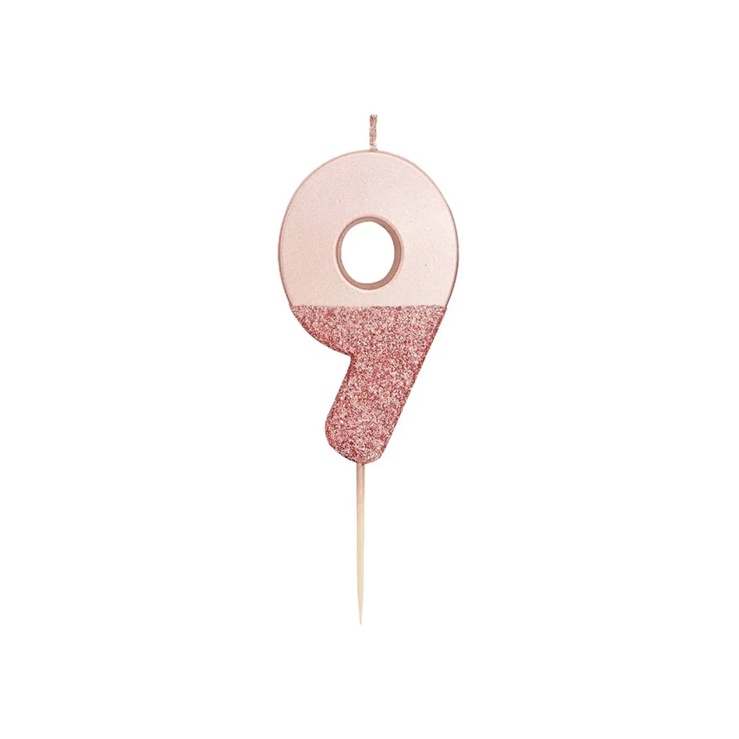 Metallic Pink Rose Birthday Numeral Cake Decor Candle