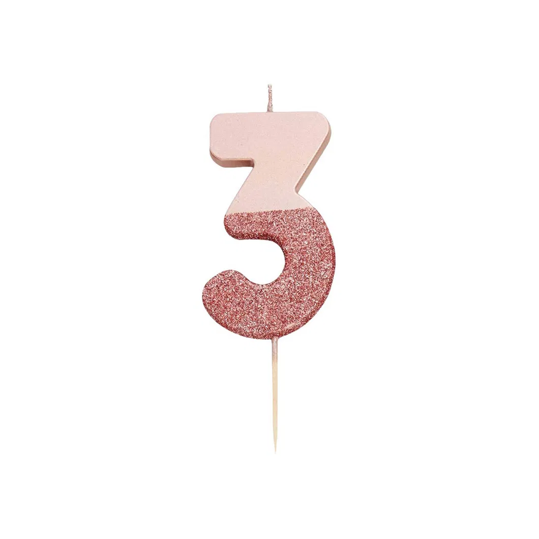 Metallic Pink Rose Birthday Numeral Cake Decor Candle