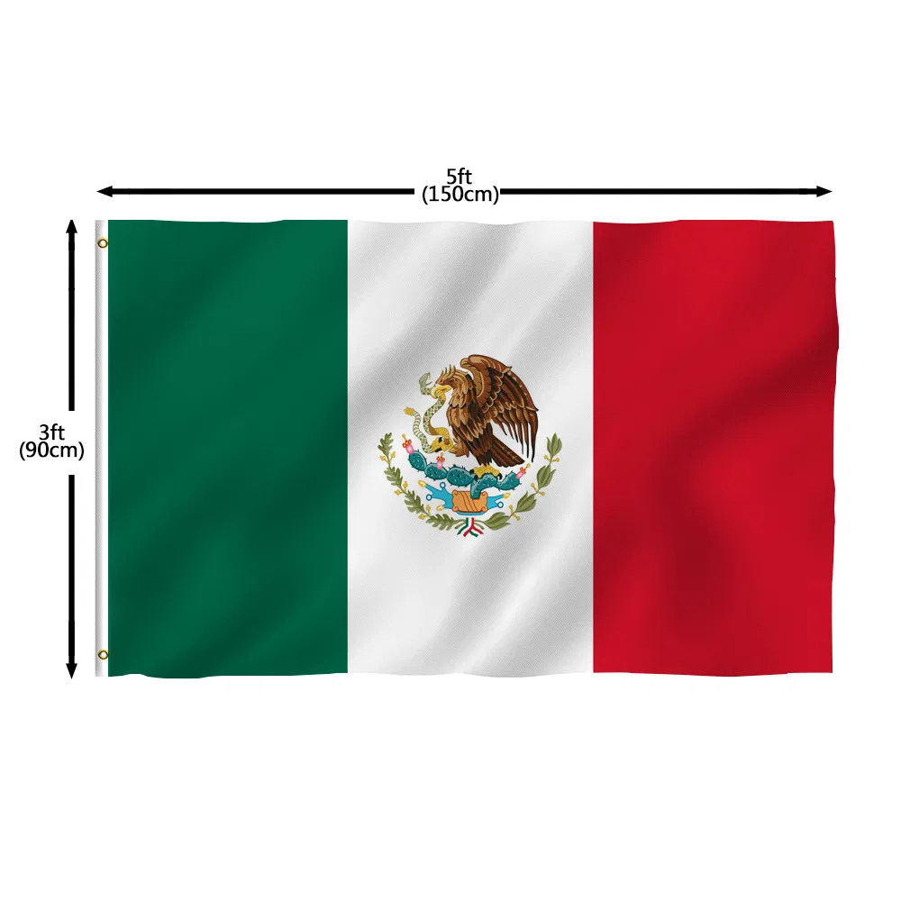 Mexican Flag Double Sided Printed Outdoor Polyester Fabric Banner with Grommets